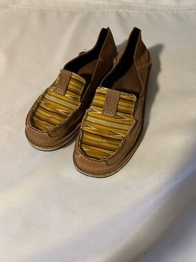 Ariat Women’s Brown Moccasin Slip-Ons with Yellow Striped Canvas